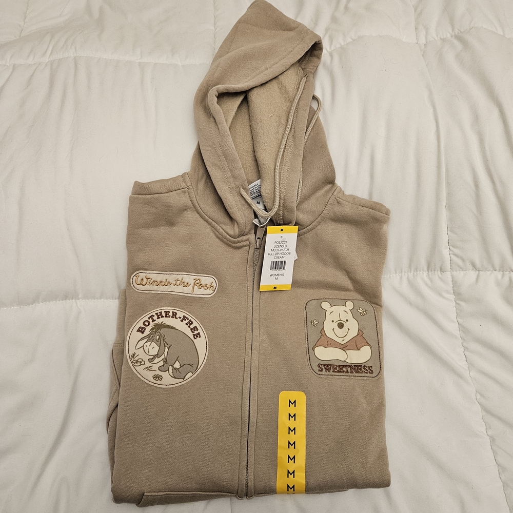 🆕 SIZE M DISNEY HOODIE Winnie the Pooh full zip w/ patches